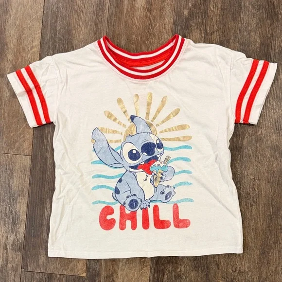 Disney Kids White Tee with Red Accents and Stitch Graphic - Picture 1 of 9